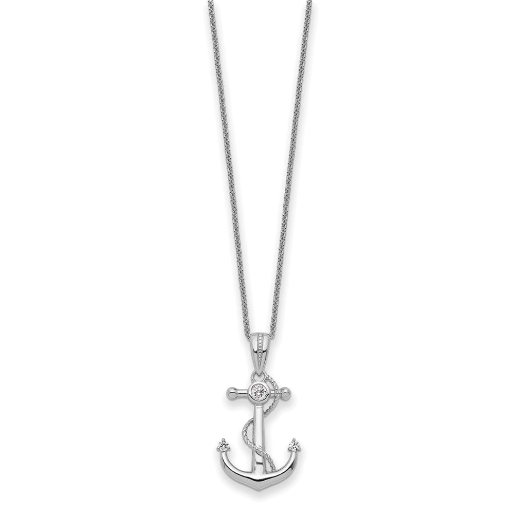 SE Sterling Silver Rhodium-plated CZ My Mother My Anchor 18in Necklace
