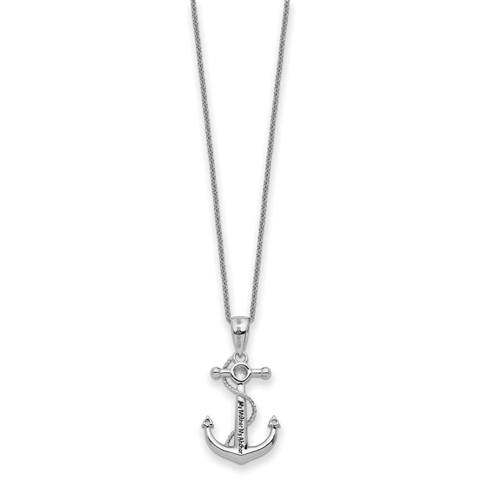 SE Sterling Silver Rhodium-plated CZ My Mother My Anchor 18in Necklace