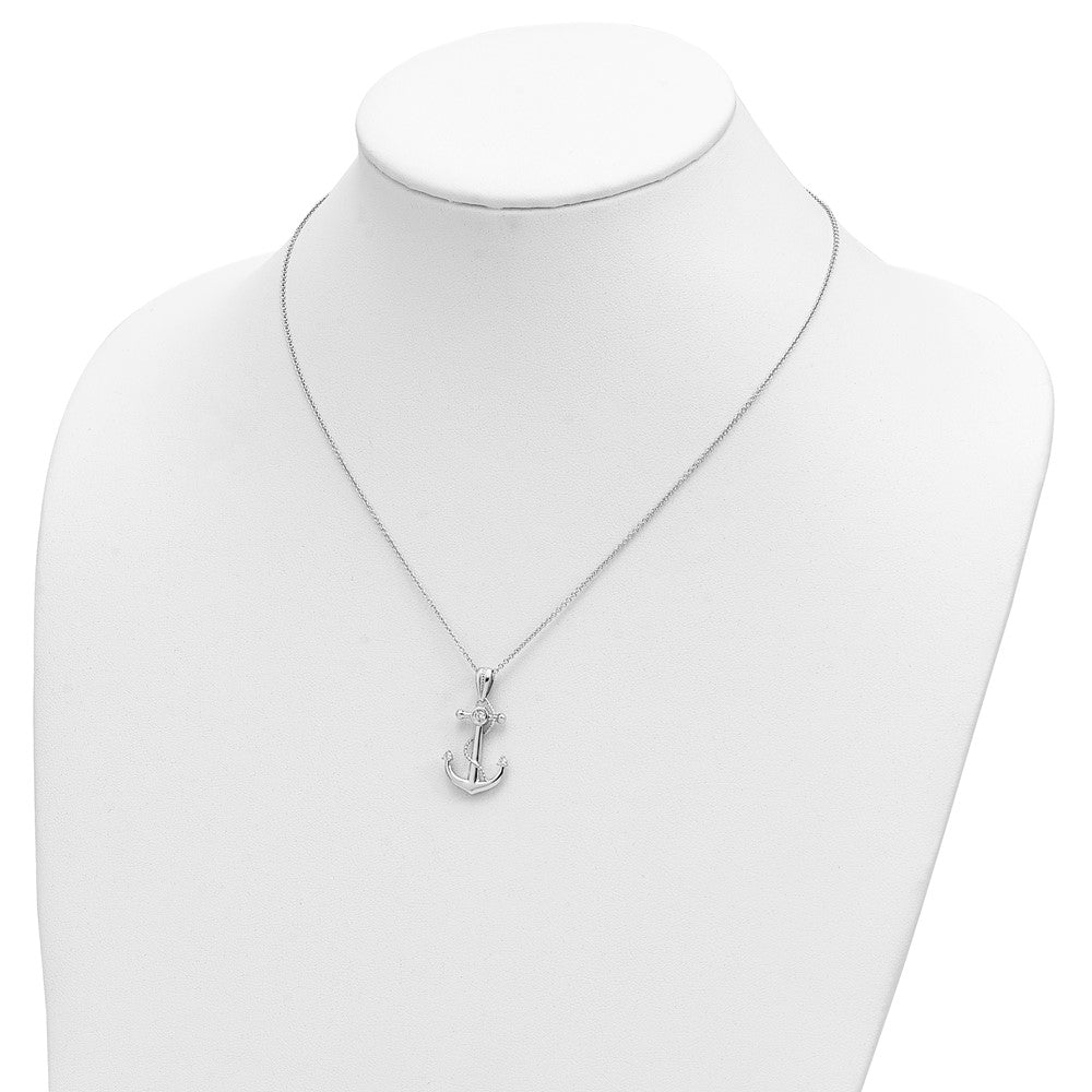 SE Sterling Silver Rhodium-plated CZ My Mother My Anchor 18in Necklace