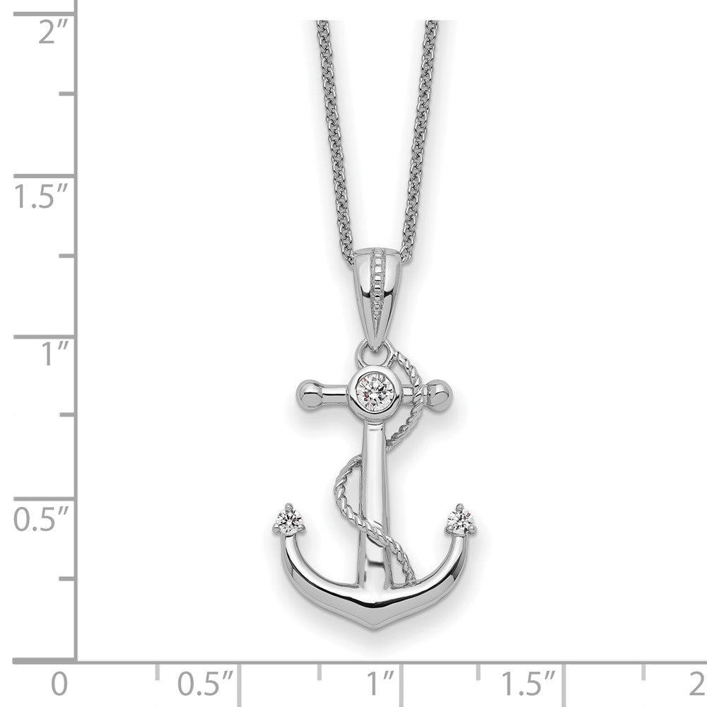 SE Sterling Silver Rhodium-plated CZ My Mother My Anchor 18in Necklace