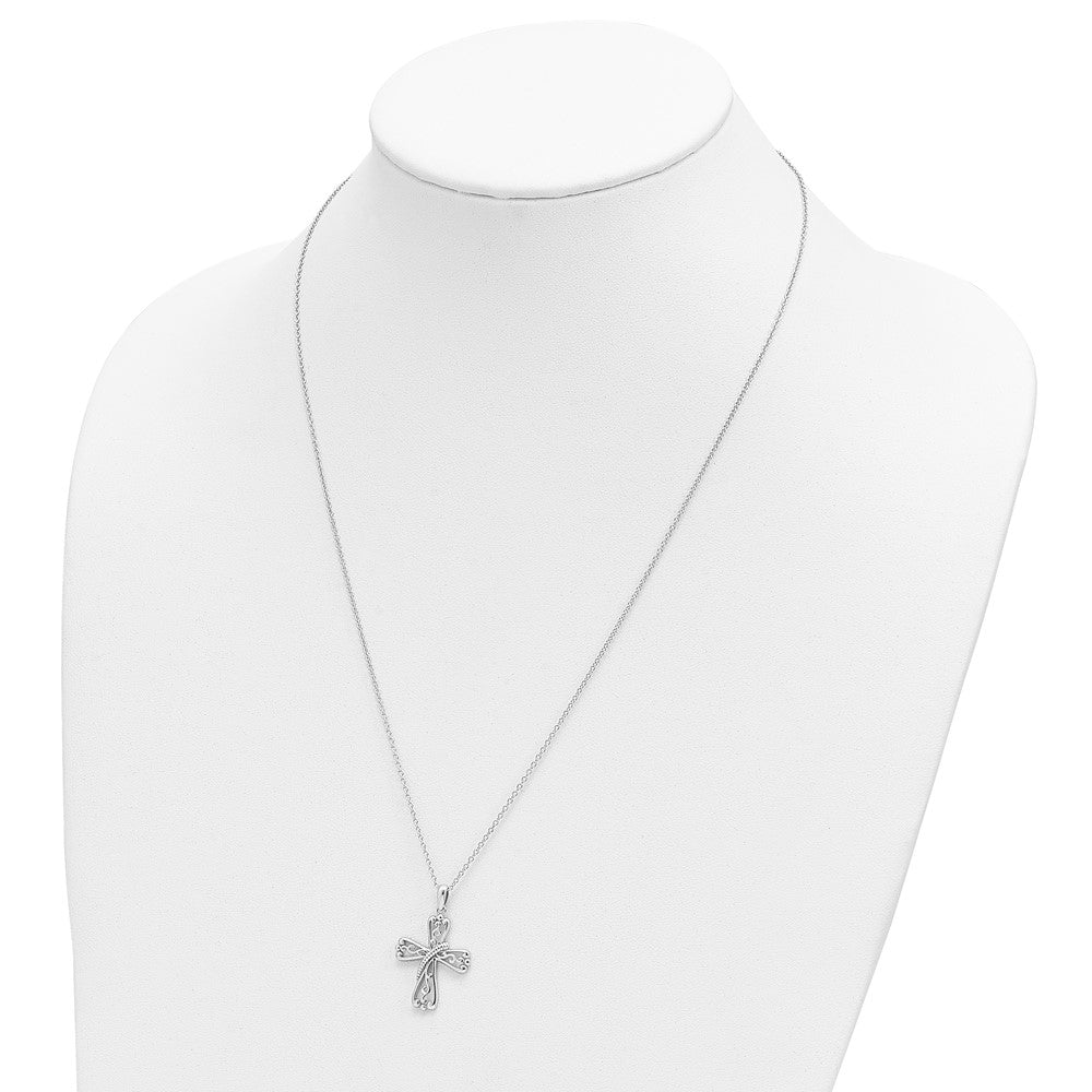 SE Sterling Silver Rhodium-plated Love Never Fails Cross 22in Necklace