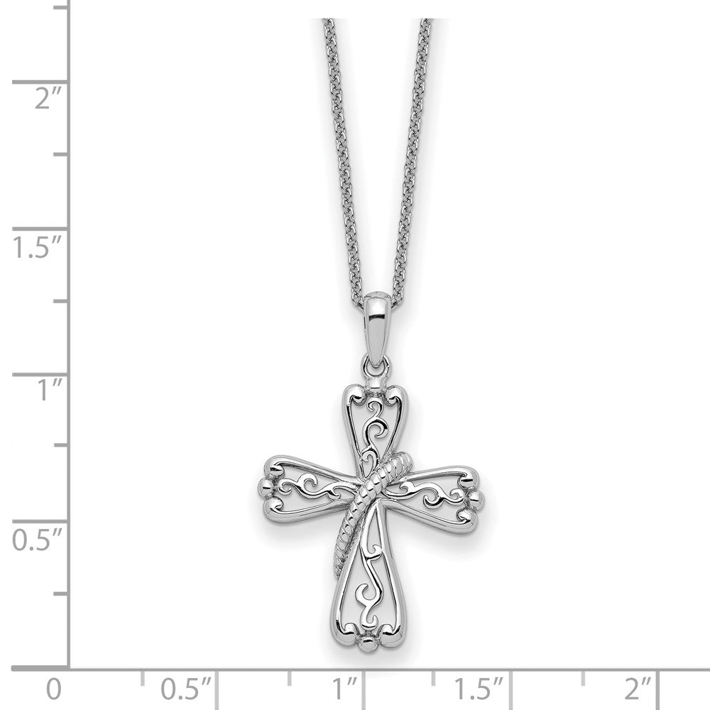 SE Sterling Silver Rhodium-plated Love Never Fails Cross 22in Necklace