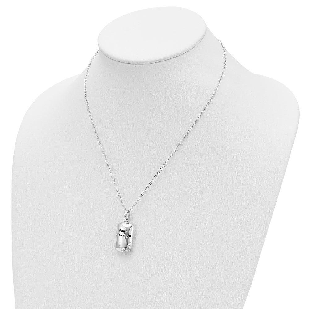 SE Sterling Silver Rhodium-plated Antiqued Father of an Angel Ash Holder 18 Inch Necklace