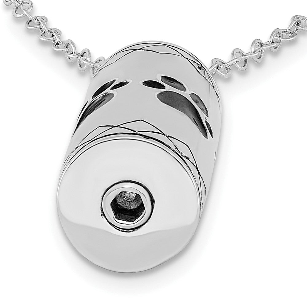 SE Sterling Silver Rhodium-plated Antiqued Cylinder with Paws Ash Holder 18 Inch Necklace