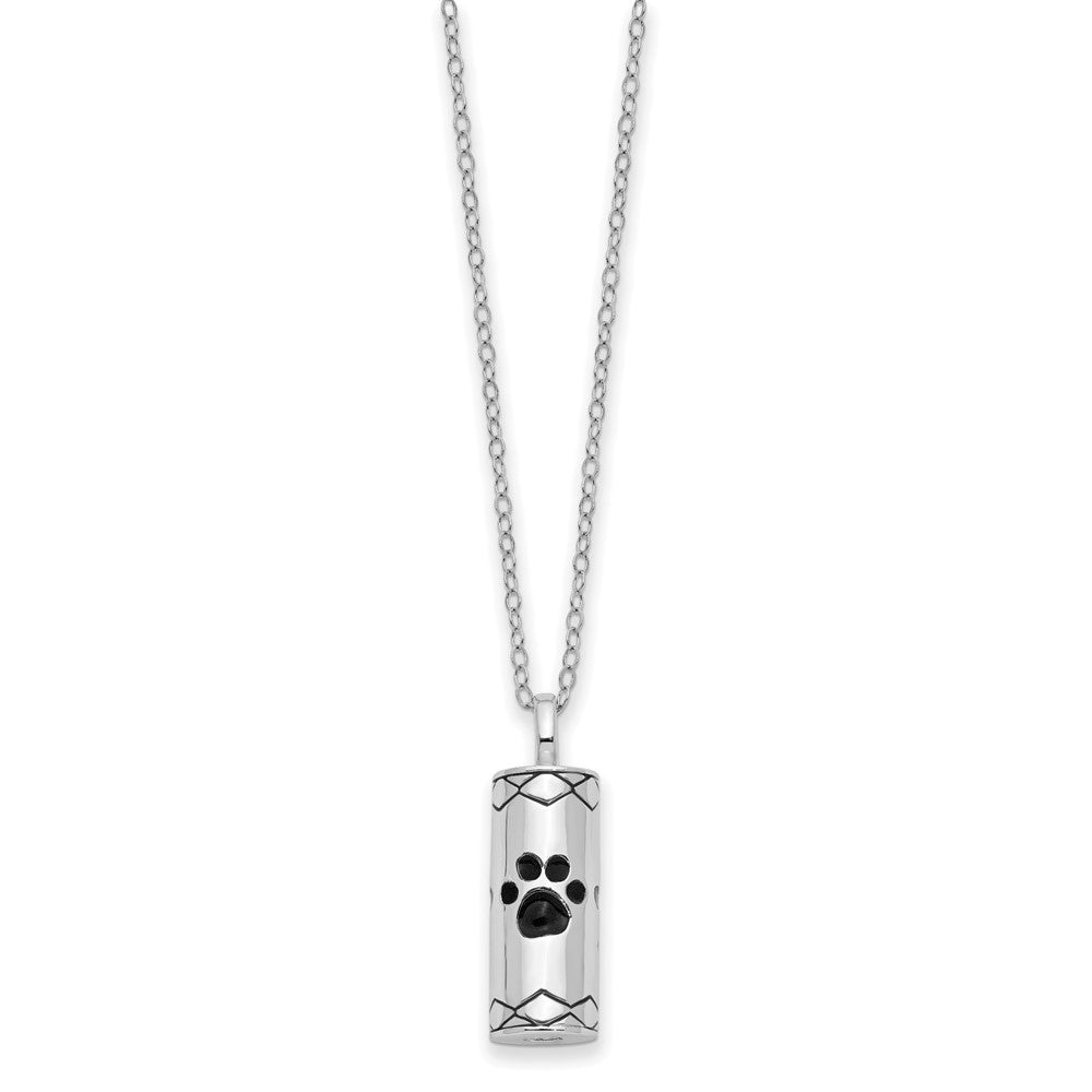 SE Sterling Silver Rhodium-plated Antiqued Cylinder with Paws Ash Holder 18 Inch Necklace