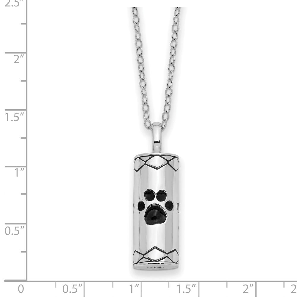 SE Sterling Silver Rhodium-plated Antiqued Cylinder with Paws Ash Holder 18 Inch Necklace