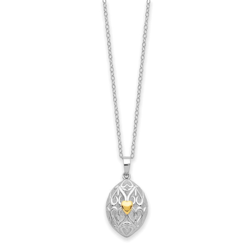 SE Sterling Silver Rhodium-plated Gold-tone Heart in Egg Shaped Ash Holder 18 Inch Necklace