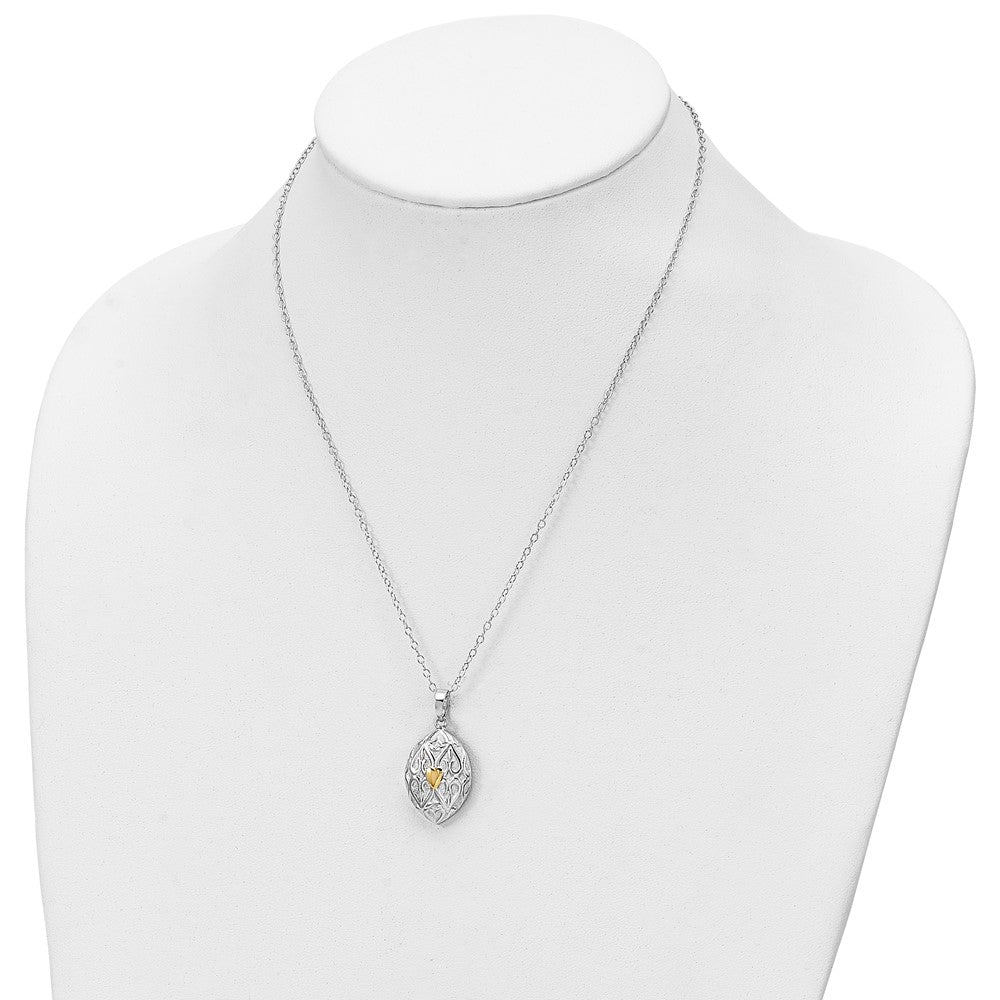 SE Sterling Silver Rhodium-plated Gold-tone Heart in Egg Shaped Ash Holder 18 Inch Necklace