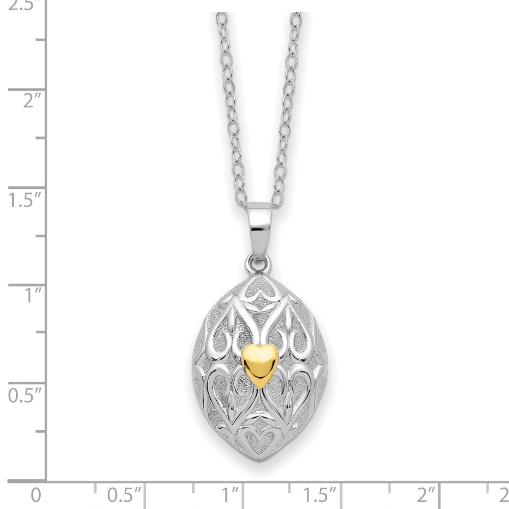 SE Sterling Silver Rhodium-plated Gold-tone Heart in Egg Shaped Ash Holder 18 Inch Necklace