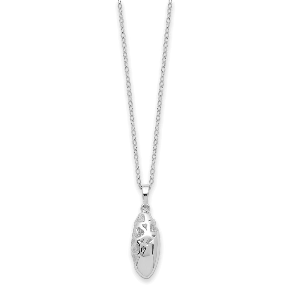 SE Sterling Silver Rhodium-plated Scrolled Hearts Ash Holder 18 Inch Necklace