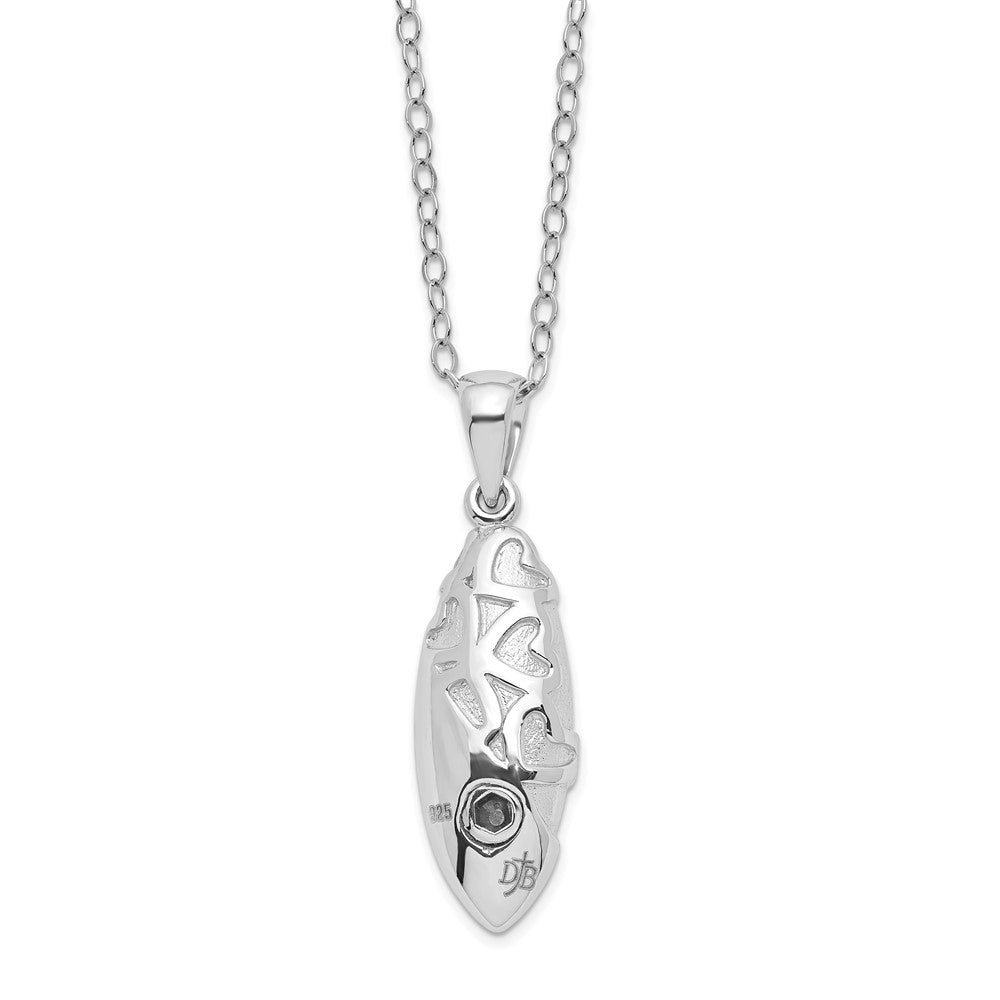 SE Sterling Silver Rhodium-plated Scrolled Hearts Ash Holder 18 Inch Necklace