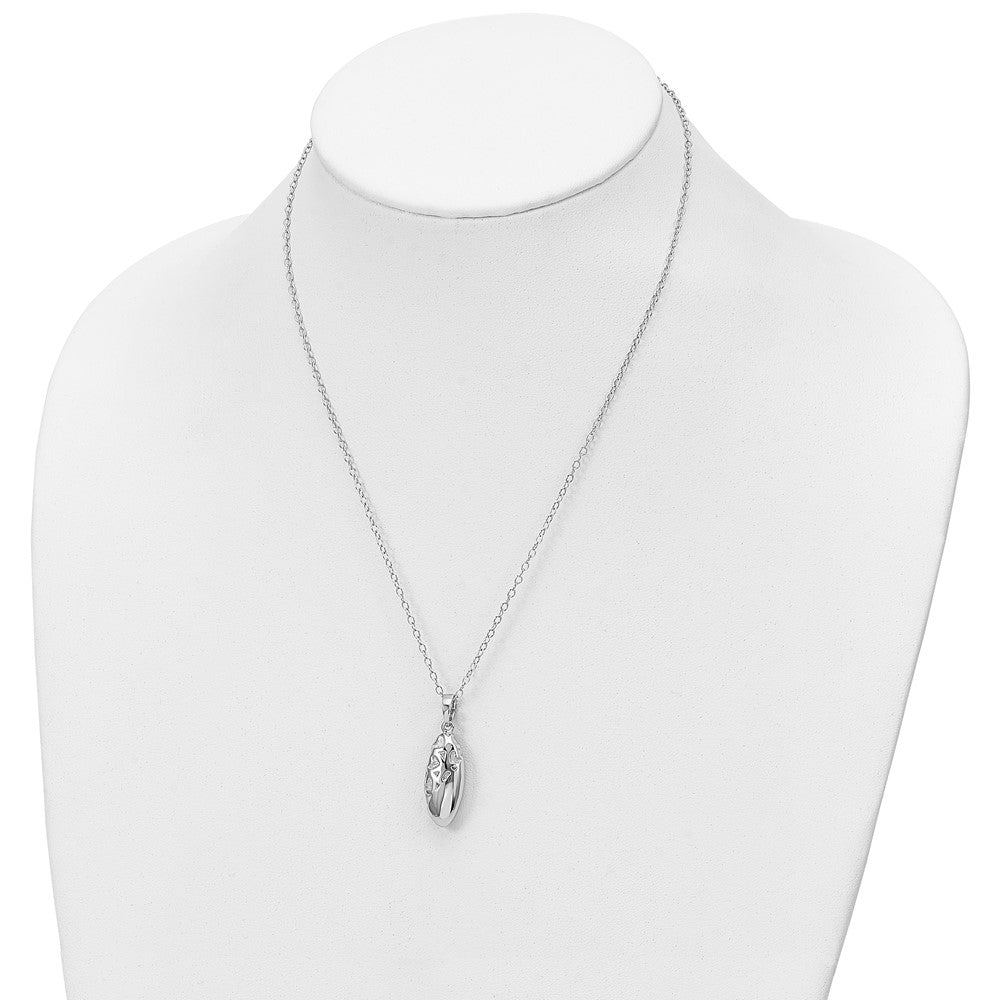 SE Sterling Silver Rhodium-plated Scrolled Hearts Ash Holder 18 Inch Necklace