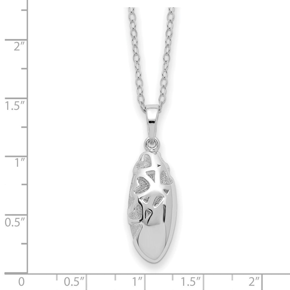 SE Sterling Silver Rhodium-plated Scrolled Hearts Ash Holder 18 Inch Necklace