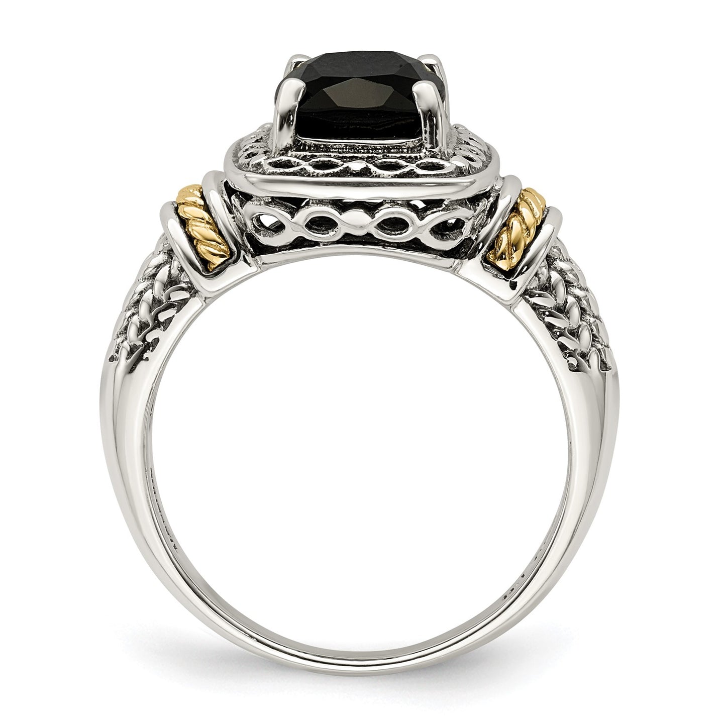 GSS terling Silver with 14K Accent Antiqued Black Onyx Ring