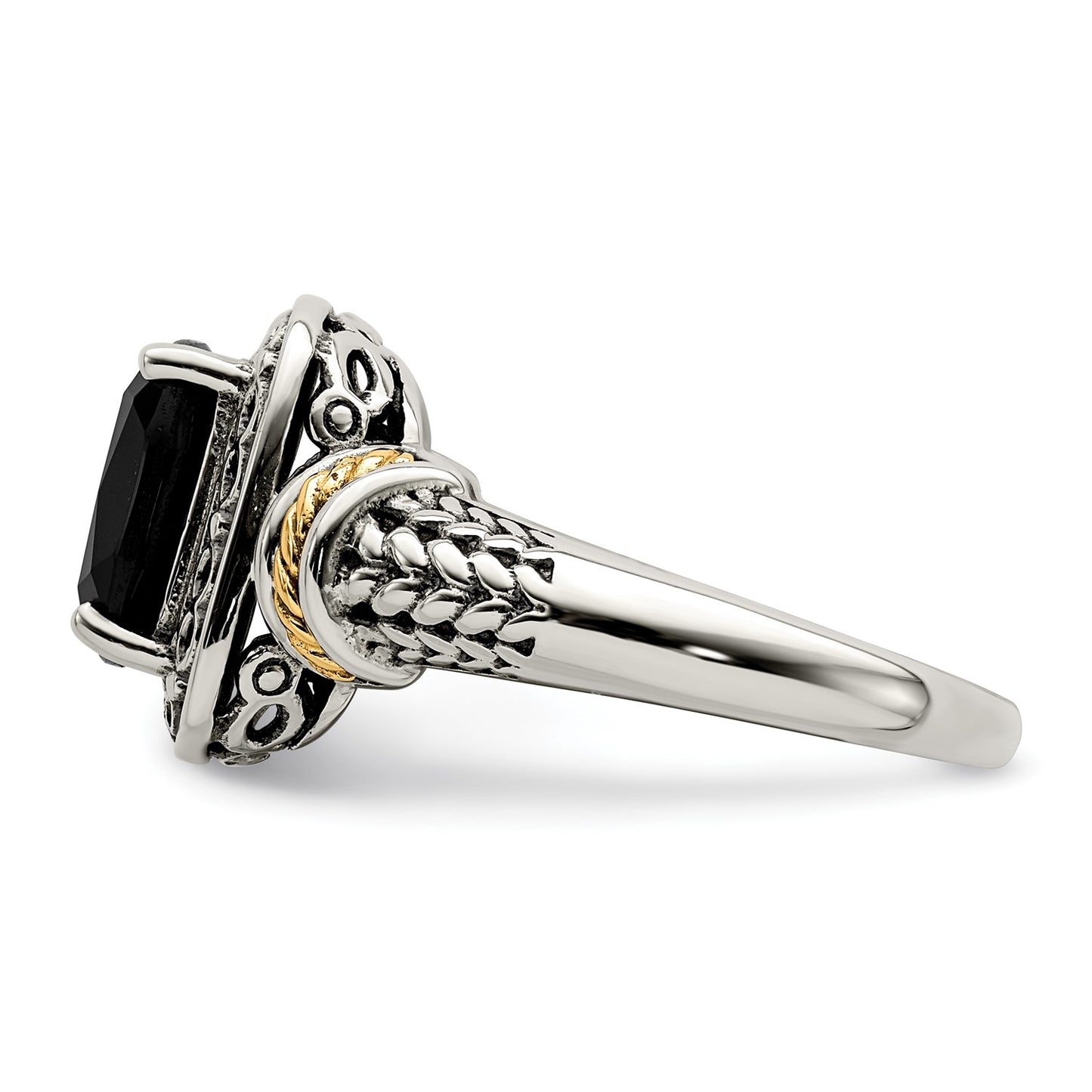 GSS terling Silver with 14K Accent Antiqued Black Onyx Ring
