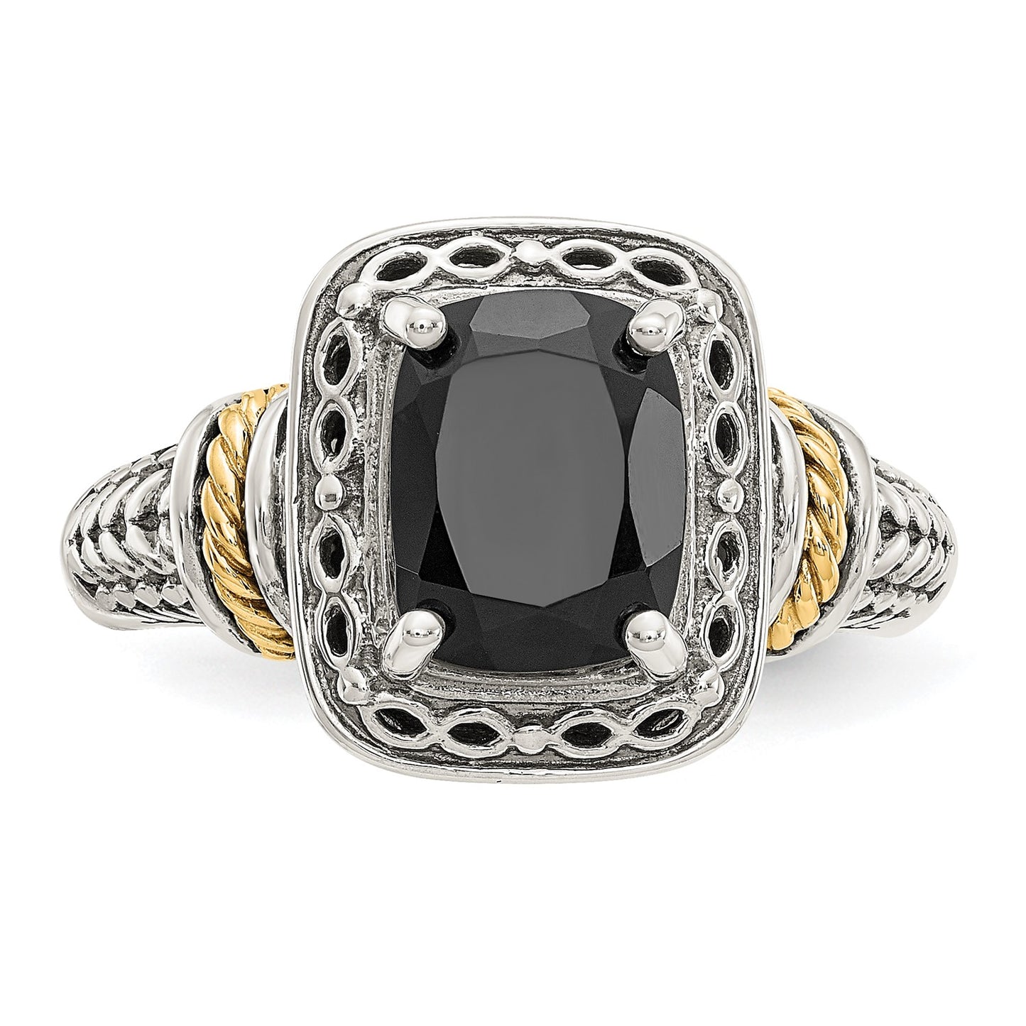 GSS terling Silver with 14K Accent Antiqued Black Onyx Ring