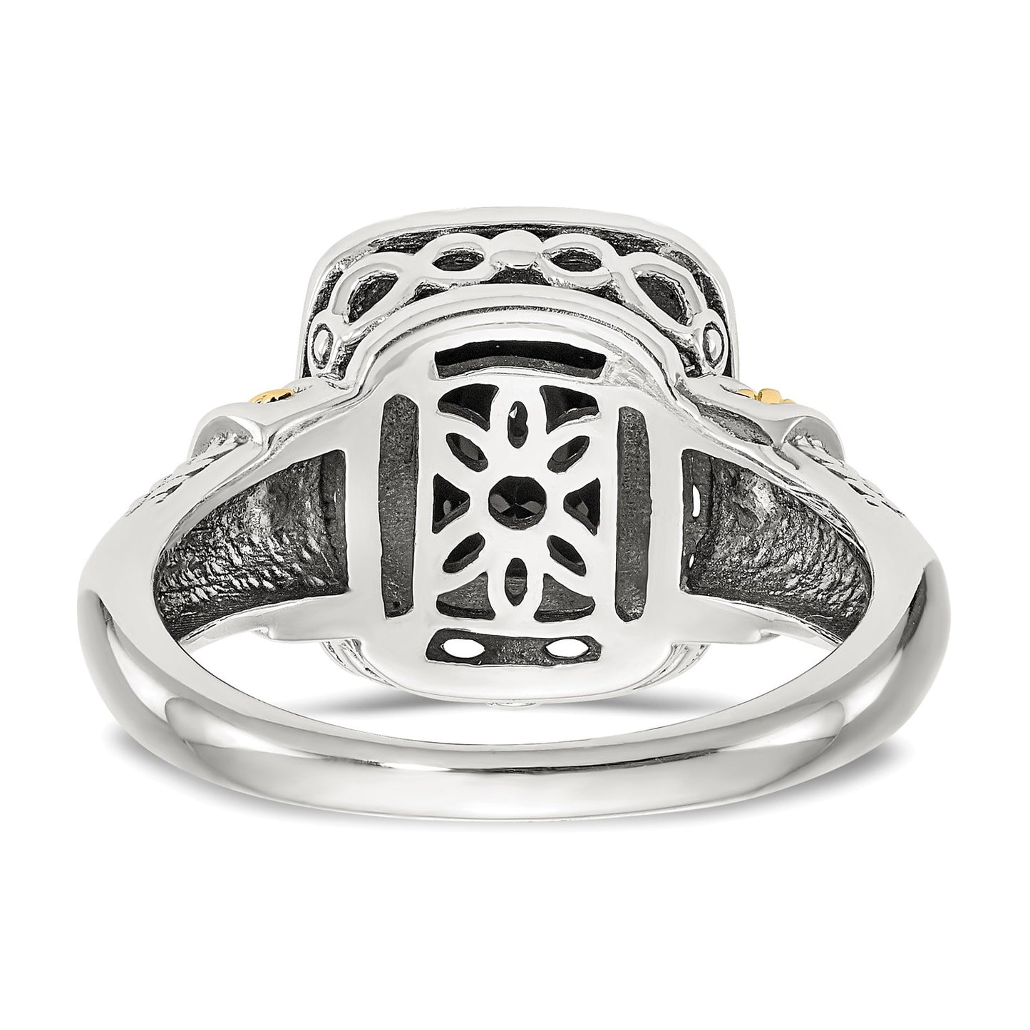 GSS terling Silver with 14K Accent Antiqued Black Onyx Ring