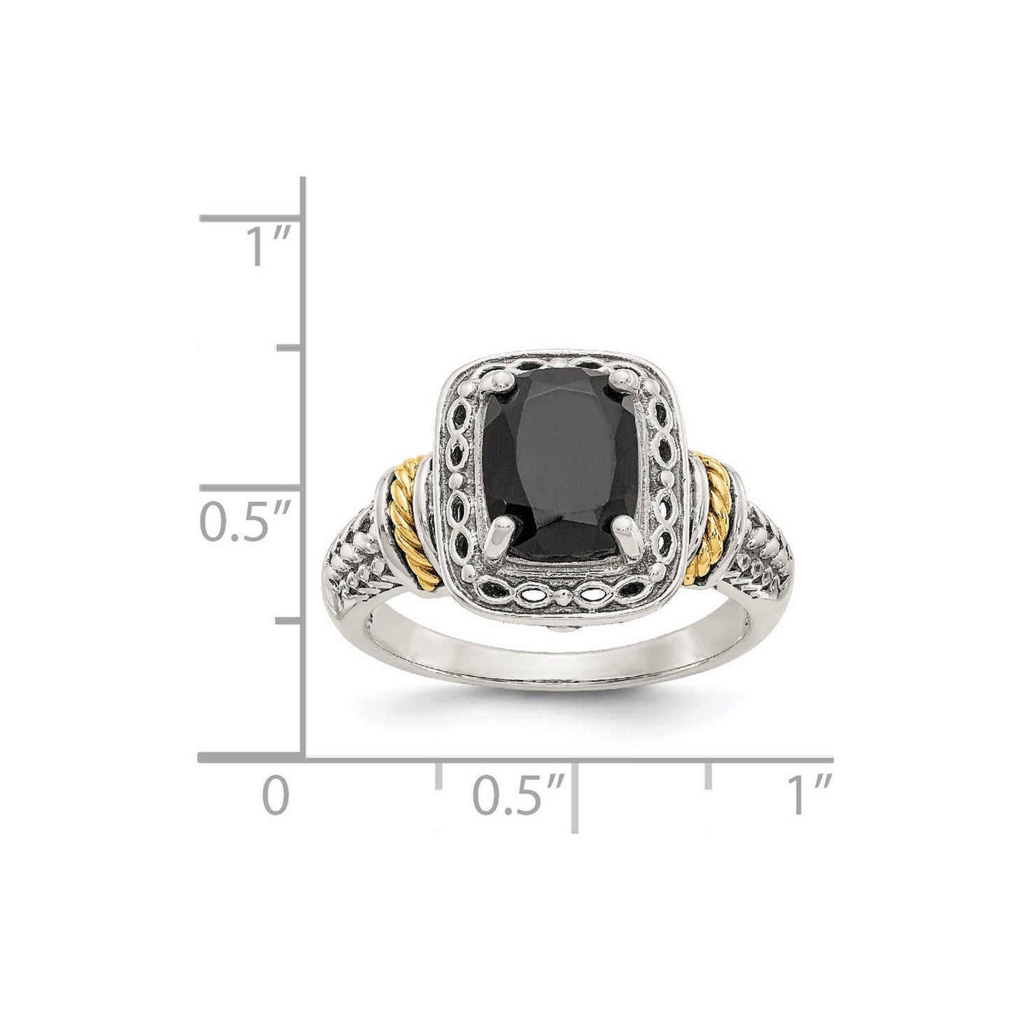 GSS terling Silver with 14K Accent Antiqued Black Onyx Ring