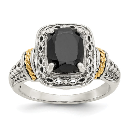 GSS terling Silver with 14K Accent Antiqued Black Onyx Ring