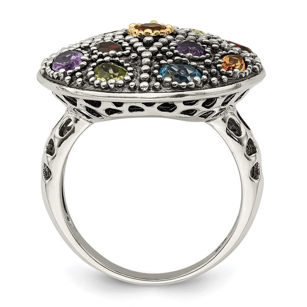 GSS Sterling Silver with 14K Accent Antiqued .43Amethyst/.19Citrine/.32Blue Topaz/.32Peridot/.35Garnet Ring