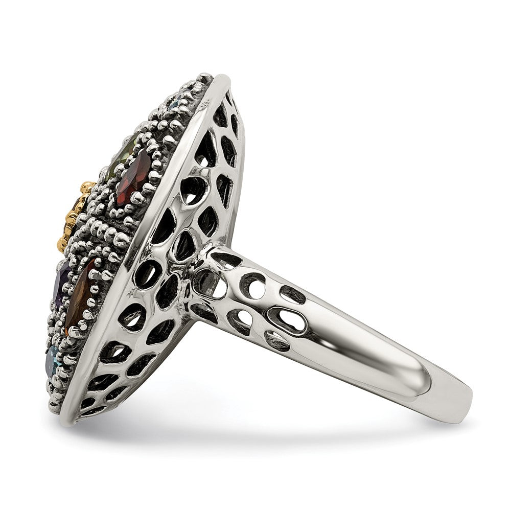GSS Sterling Silver with 14K Accent Antiqued .43Amethyst/.19Citrine/.32Blue Topaz/.32Peridot/.35Garnet Ring