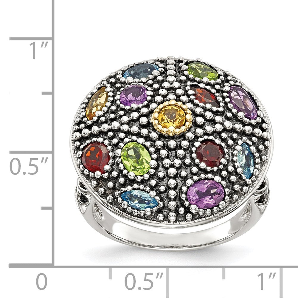 GSS Sterling Silver with 14K Accent Antiqued .43Amethyst/.19Citrine/.32Blue Topaz/.32Peridot/.35Garnet Ring