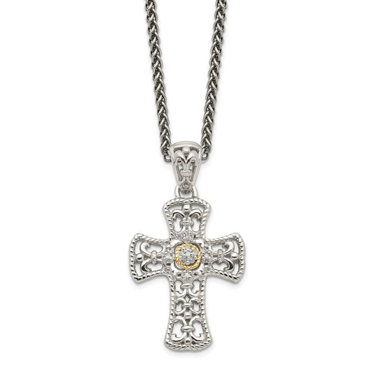 DSS Sterling Silver with 14K Accent 18 Inch Diamond Cross Necklace