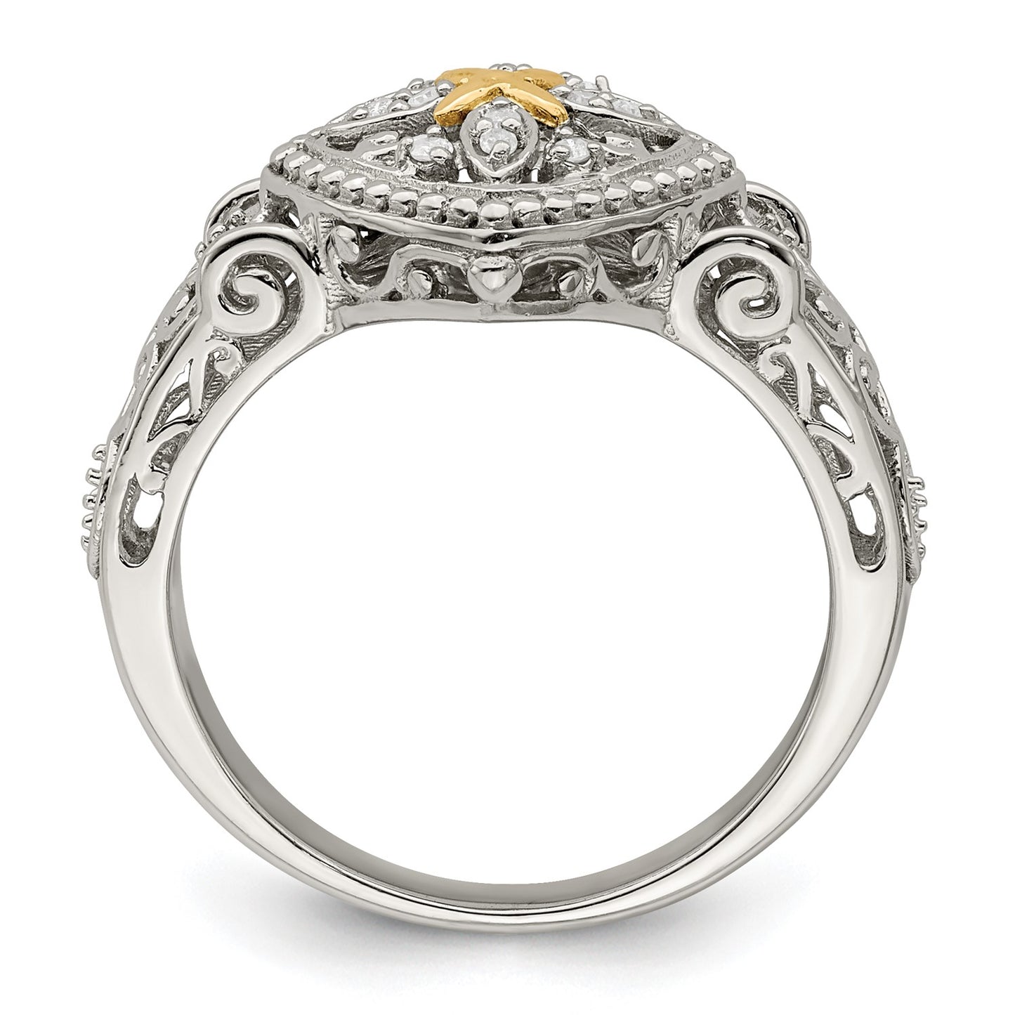 DSS Sterling Silver Rhodium-plated with 14K Accent Diamond Ring