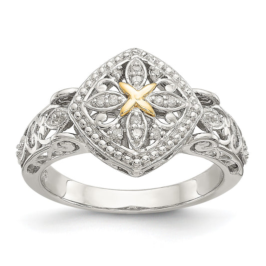 DSS Sterling Silver Rhodium-plated with 14K Accent Diamond Ring