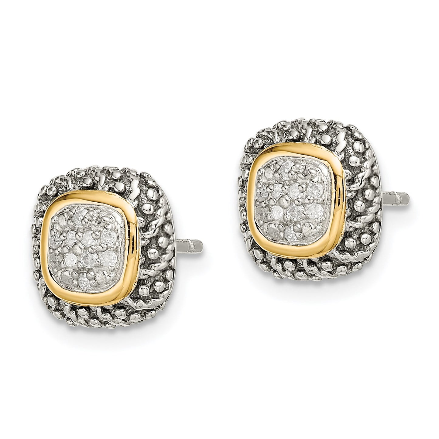 GSS Sterling Silver with 14K Accent Antiqued Diamond Post Earrings