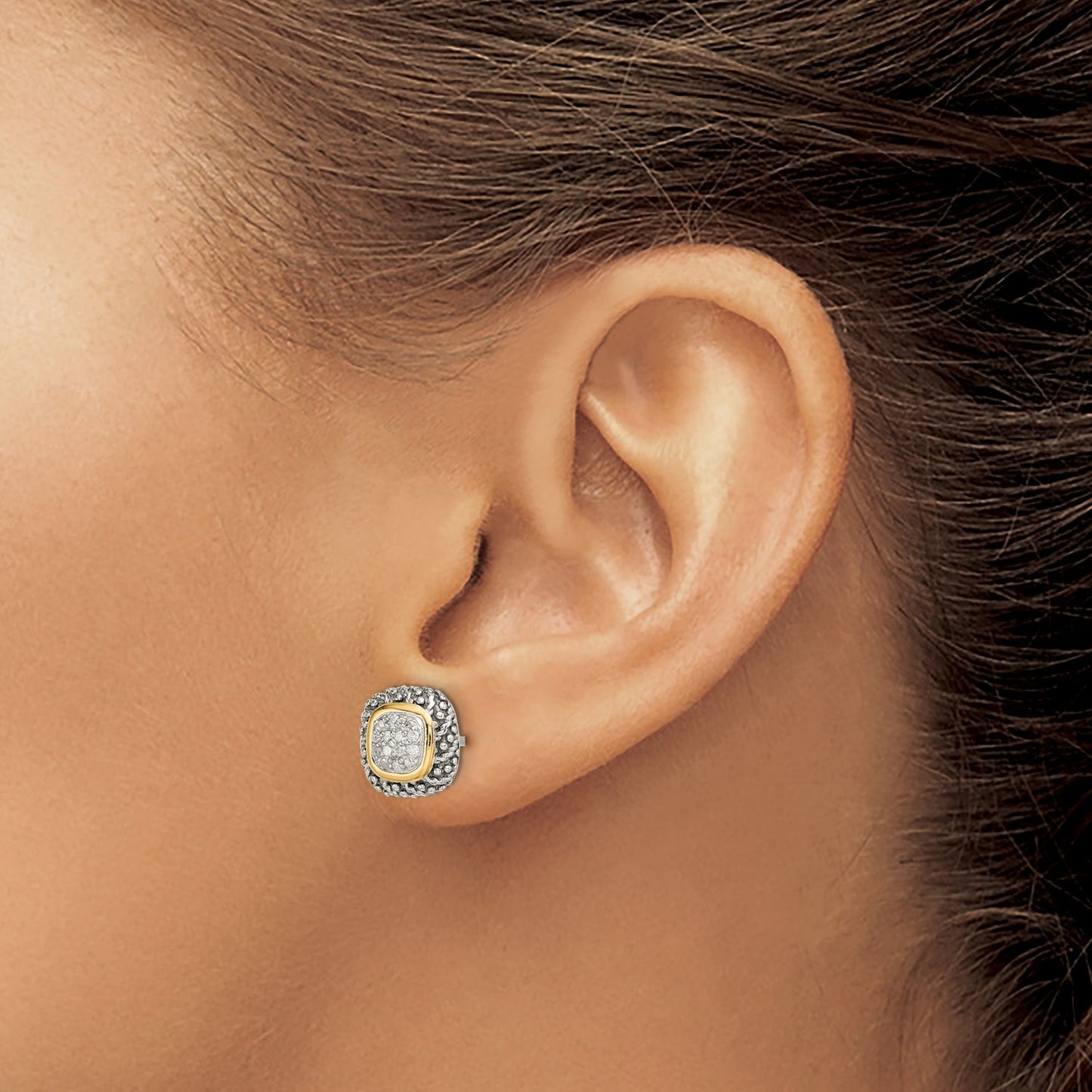 GSS Sterling Silver with 14K Accent Antiqued Diamond Post Earrings