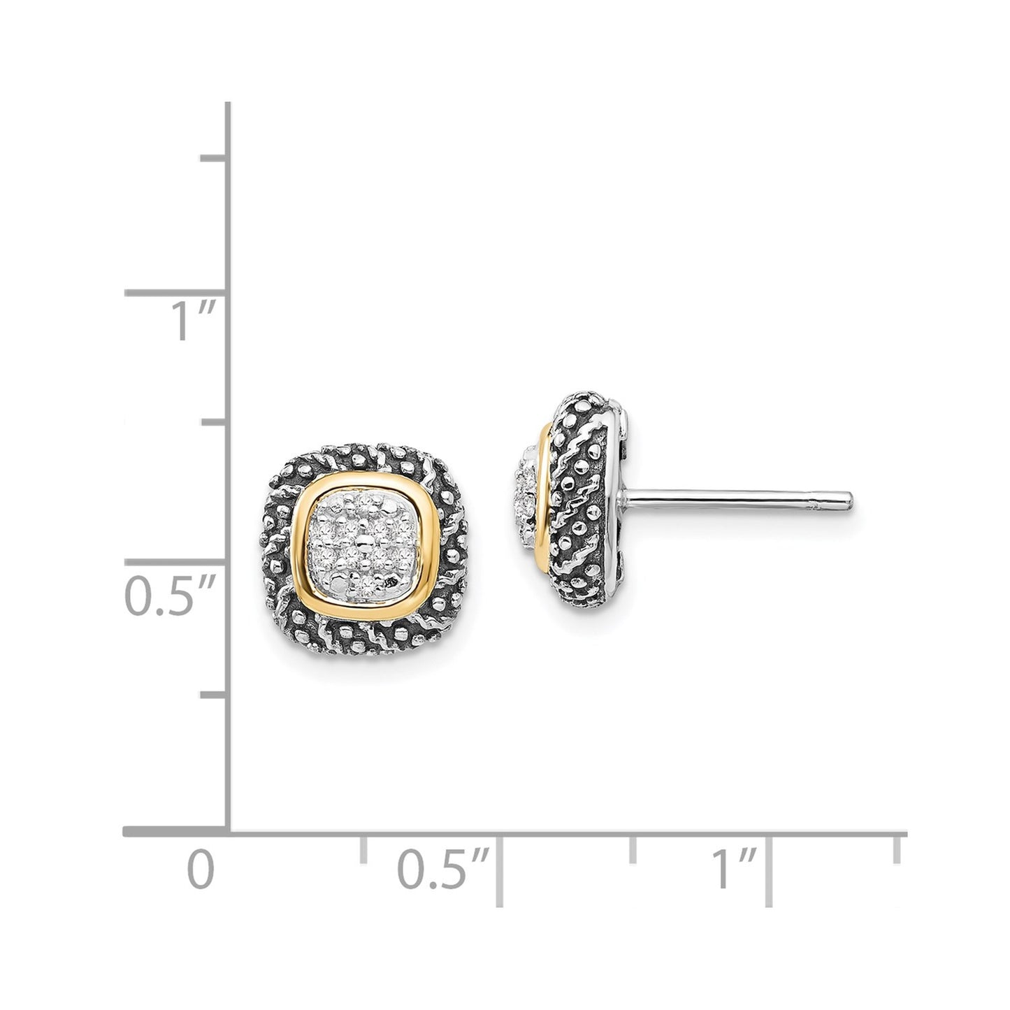 GSS Sterling Silver with 14K Accent Antiqued Diamond Post Earrings