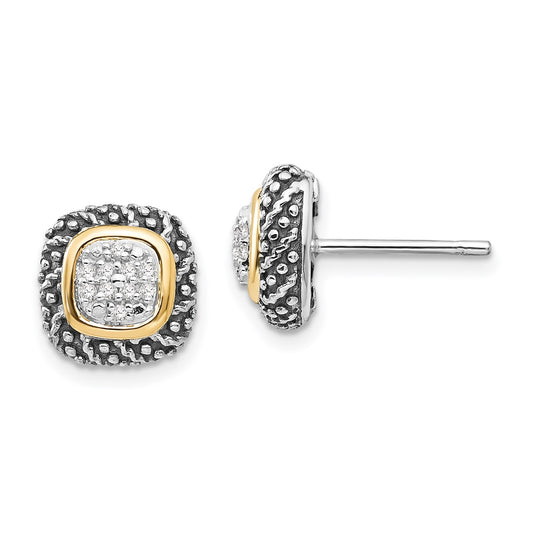 GSS Sterling Silver with 14K Accent Antiqued Diamond Post Earrings