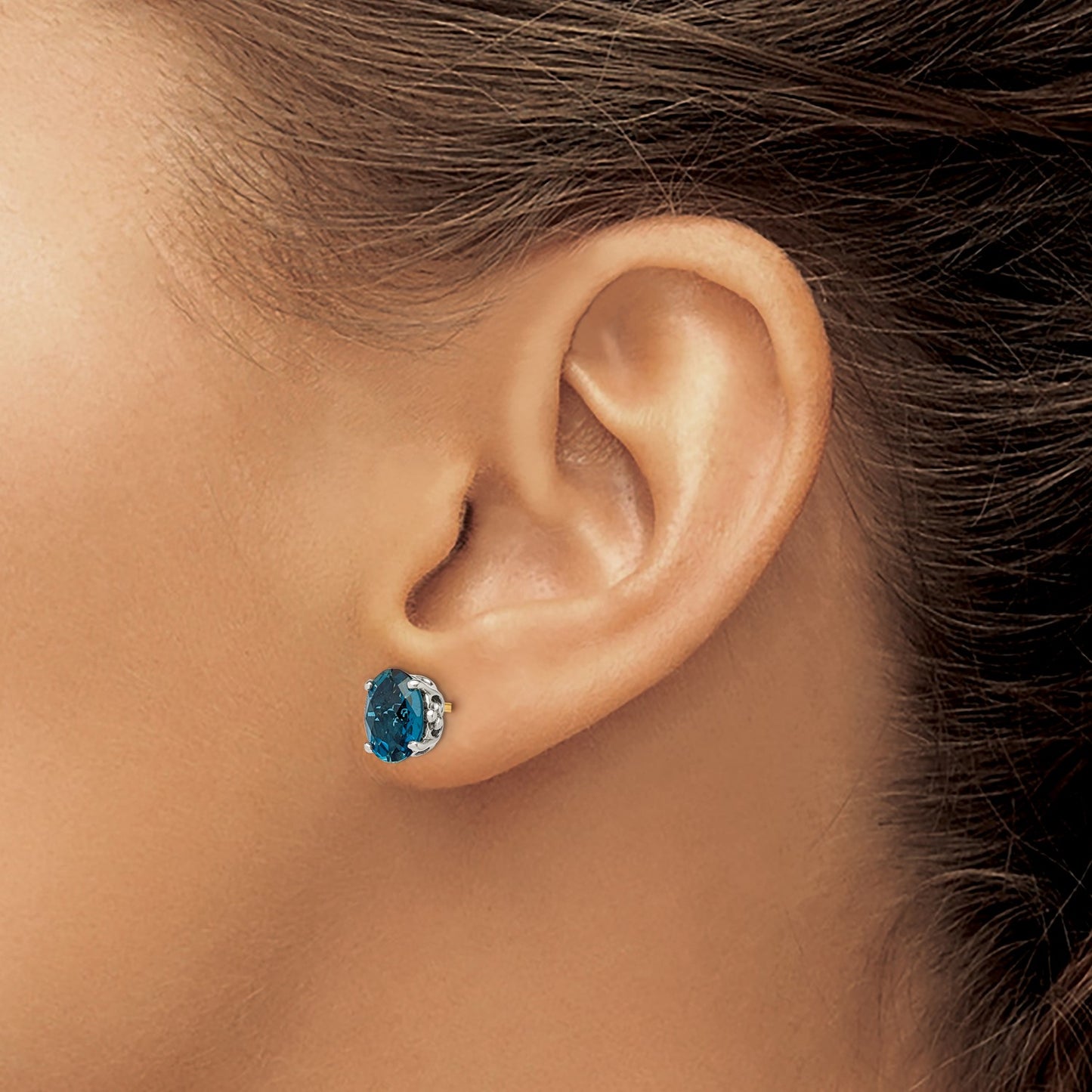 GSS Sterling Silver with 14K Accent Antiqued Oval London Blue Topaz Post Earrings