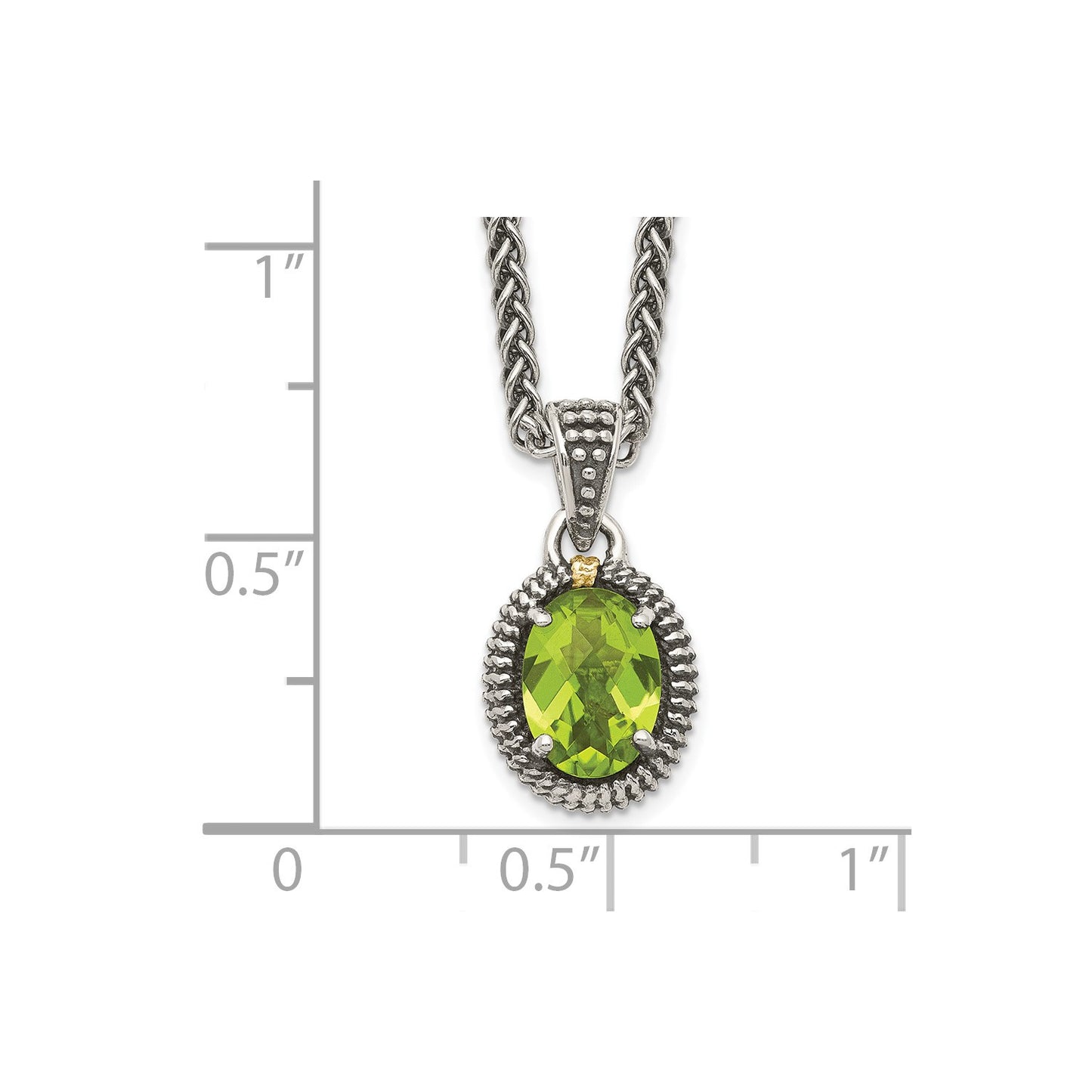 GSS Sterling Silver with 14K Accent 18 Inch Antiqued Peridot Oval Necklace