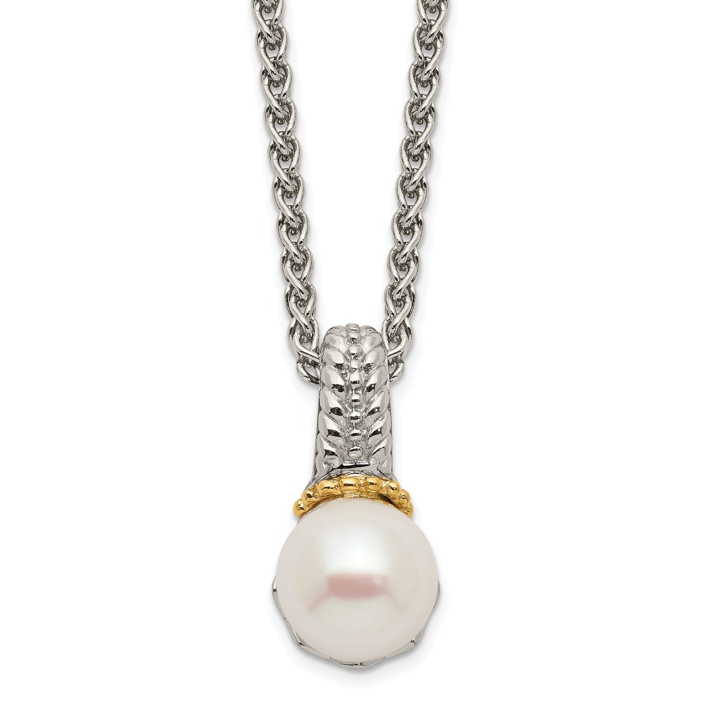GSS hodium-plated with 14K Accent 18 Inch 8-9mm Freshwater Cultured Pearl Necklace