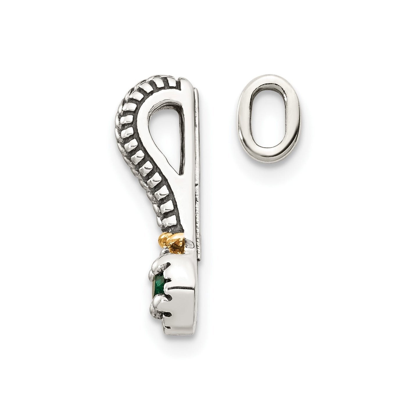 GSS Sterling Silver Antiqued with 14k Accent Polished Created Emerald Chain Slide Pendant