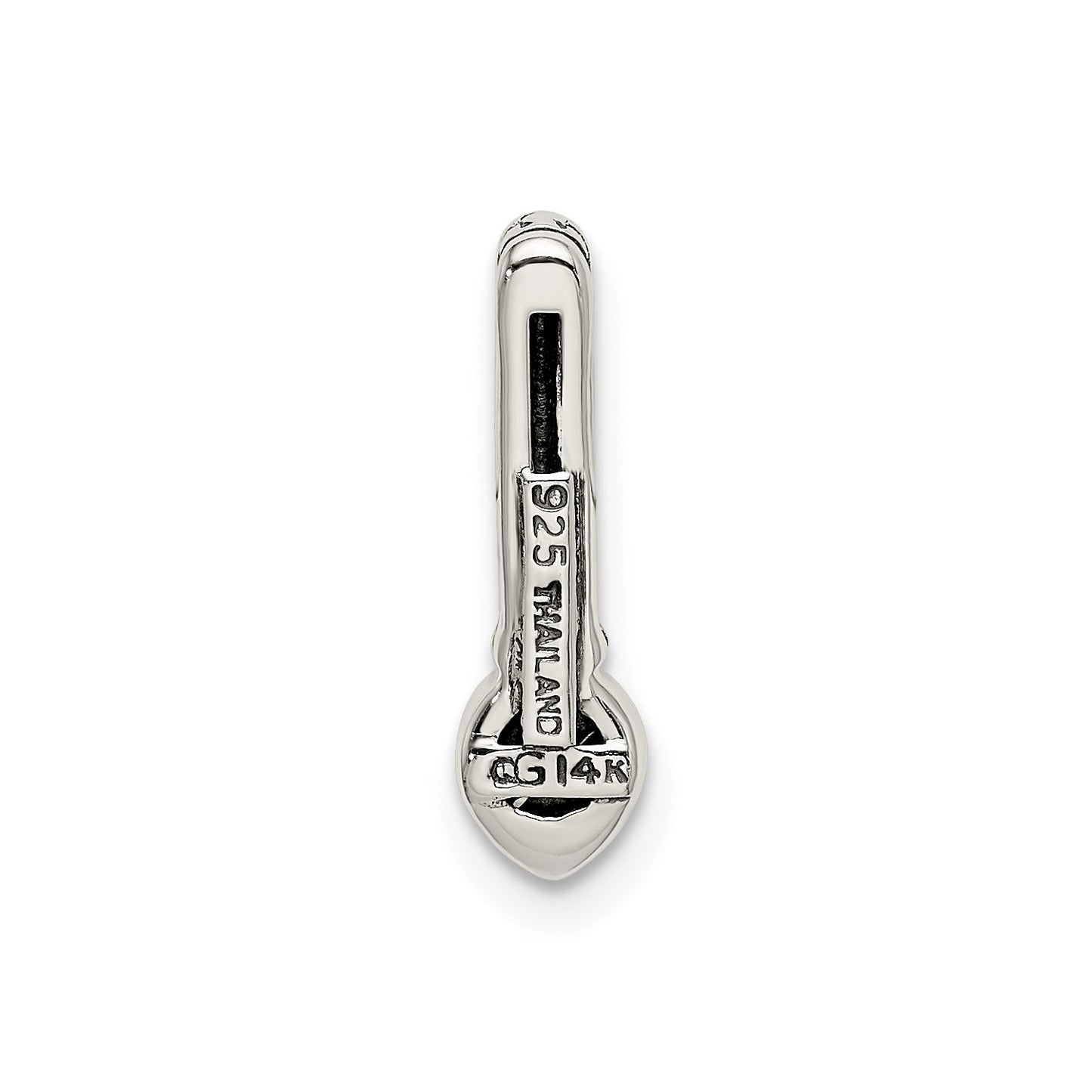 GSS Sterling Silver Antiqued with 14k Accent Polished Created Emerald Chain Slide Pendant