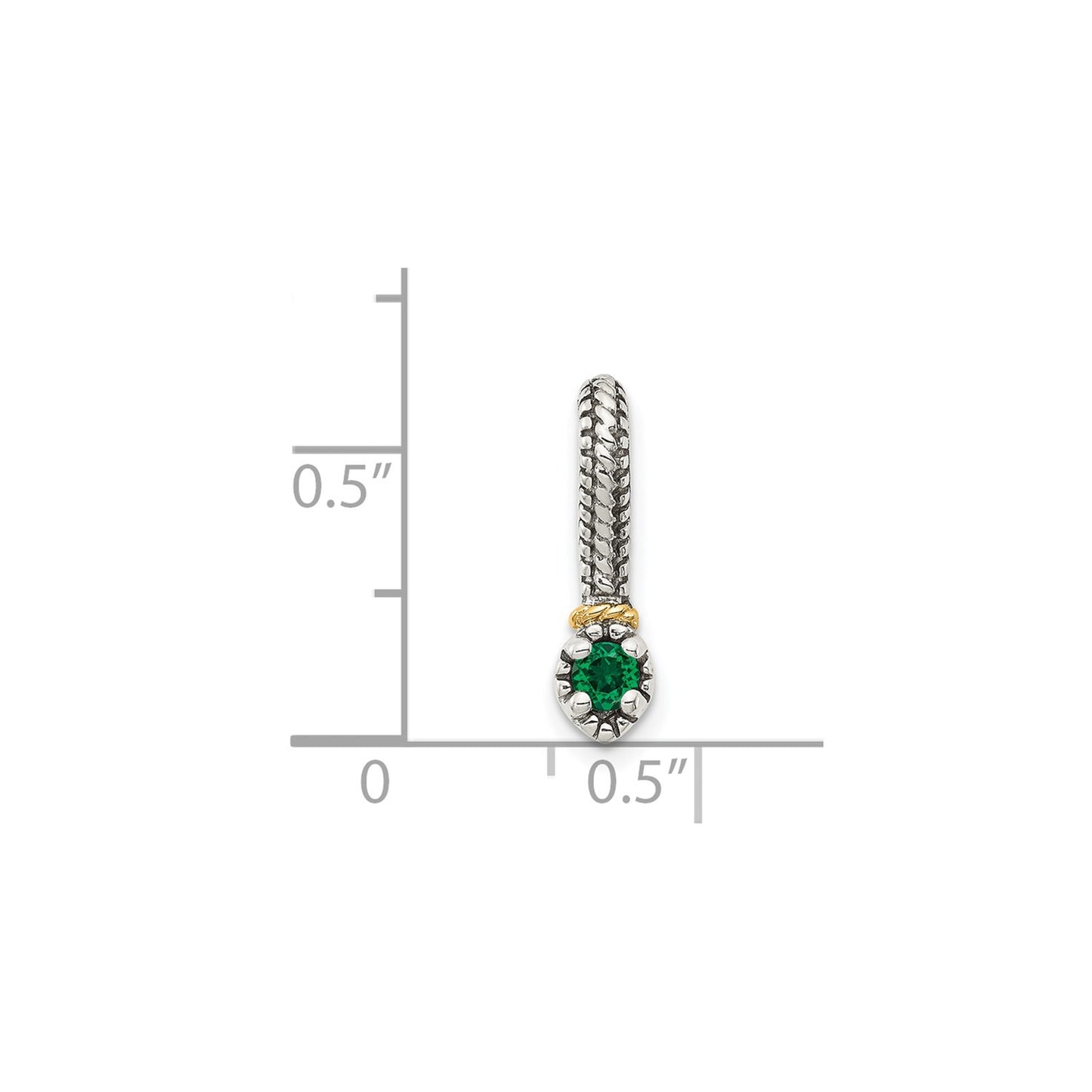 GSS Sterling Silver Antiqued with 14k Accent Polished Created Emerald Chain Slide Pendant
