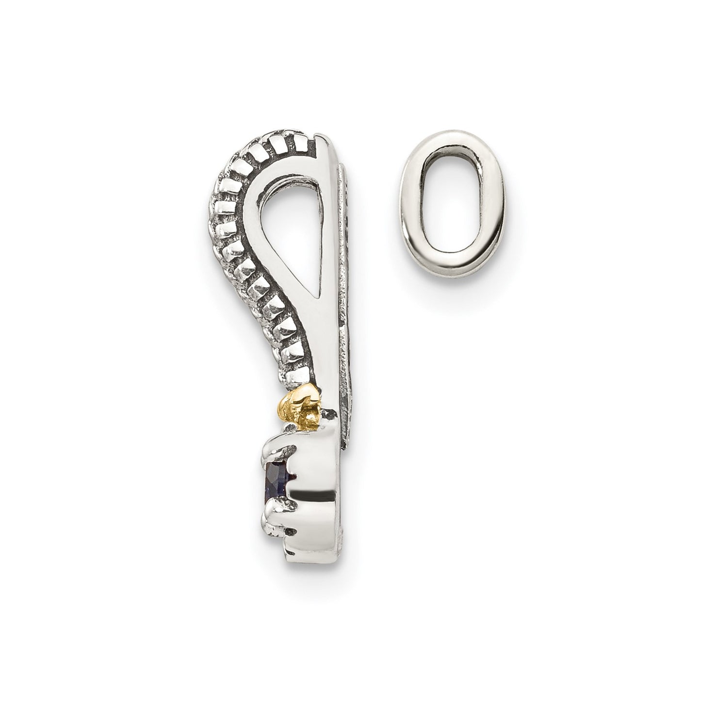 GSS Sterling Silver Antiqued with 14k Accent Polished Created Sapphire Chain Slide Pendant