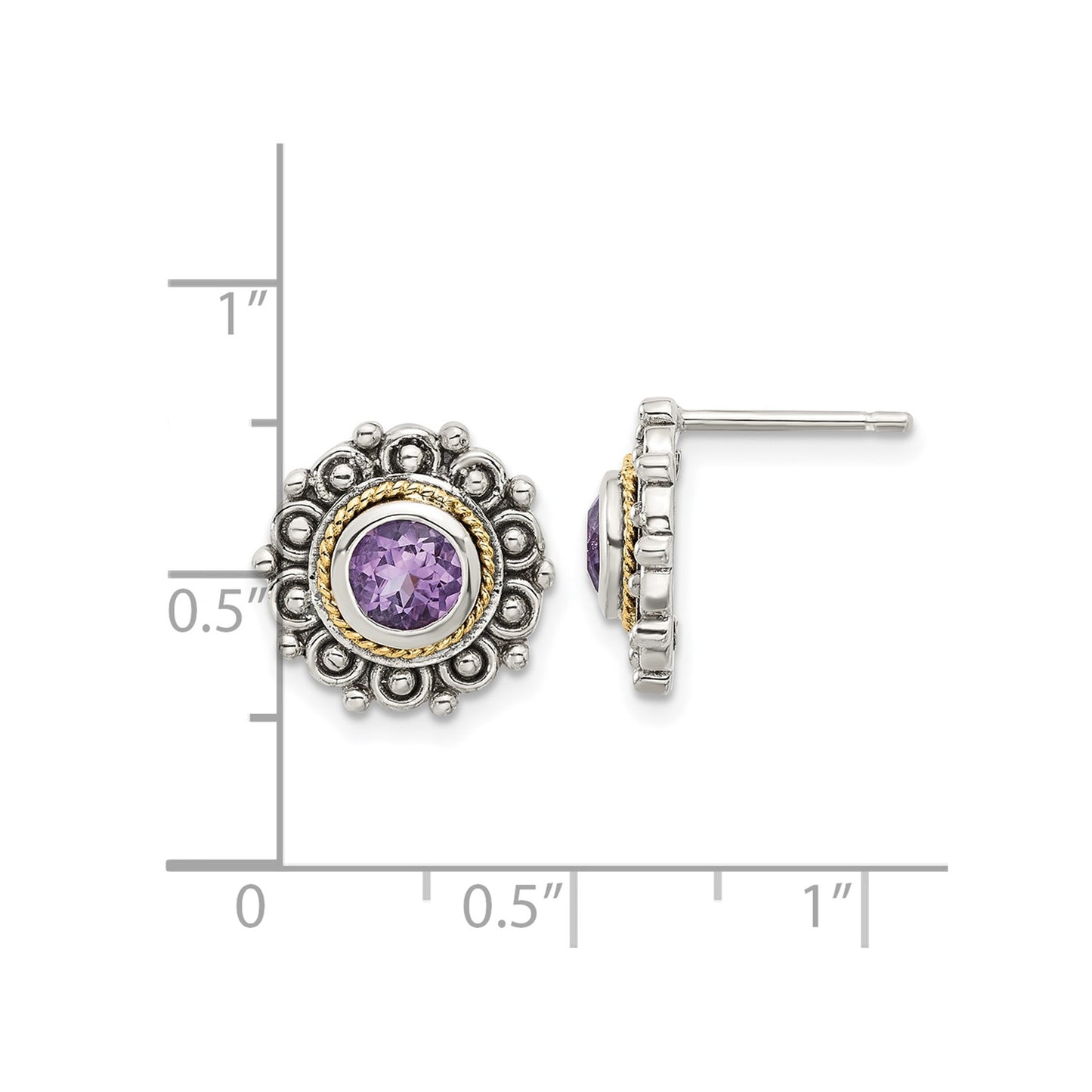 GSS Sterling Silver with 14k Accent Antiqued Amethyst Post Earrings