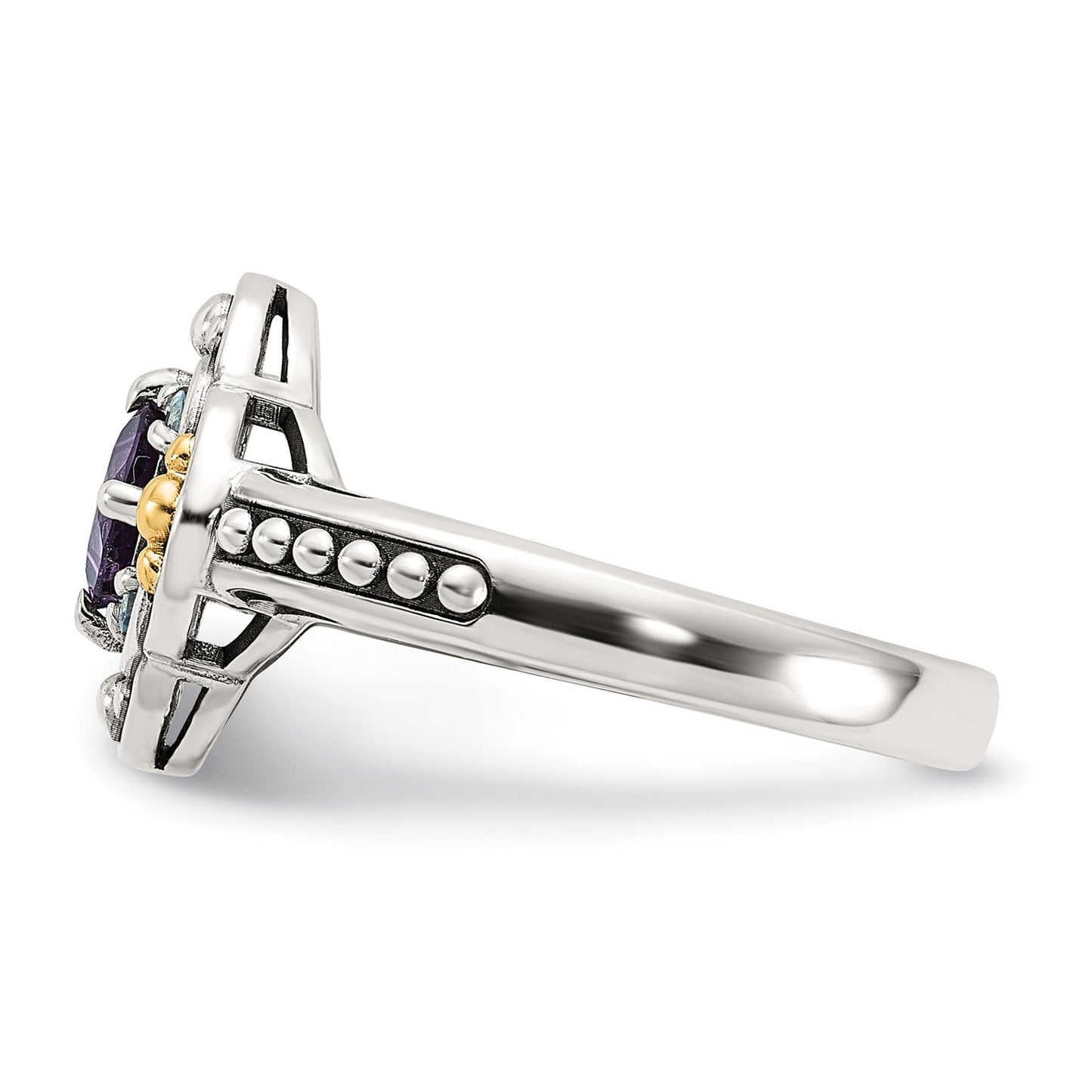 GSS Sterling Silver with 14k Accent Antiqued .41 Amethys / .09Swiss Blue Topaz Ring