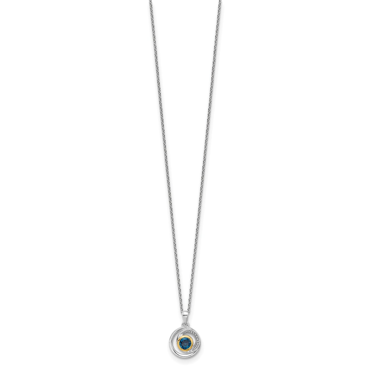 GSS Sterling Silver Rhodium-plated with 14k Accent London Blue Topaz 18 inch Necklace