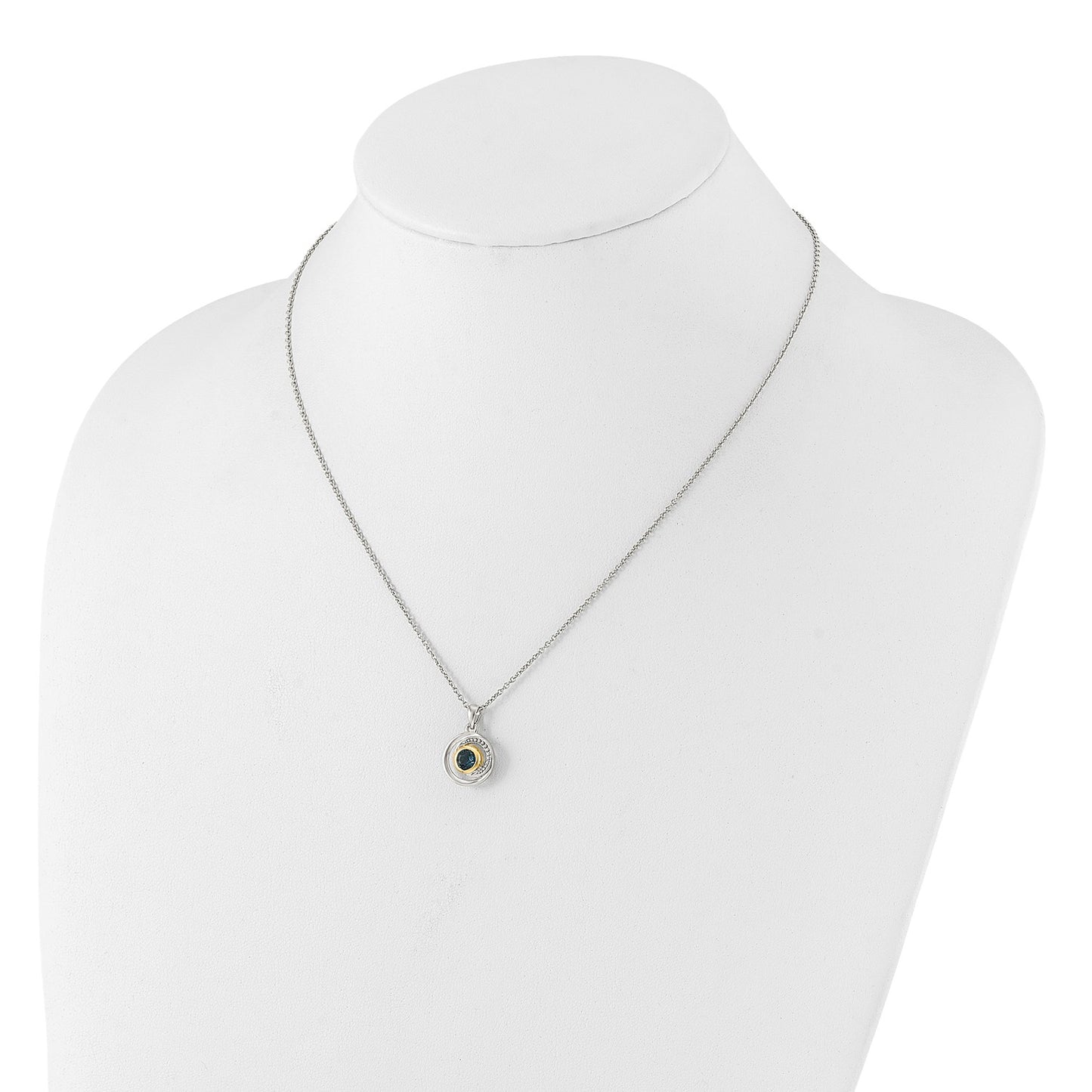 GSS Sterling Silver Rhodium-plated with 14k Accent London Blue Topaz 18 inch Necklace