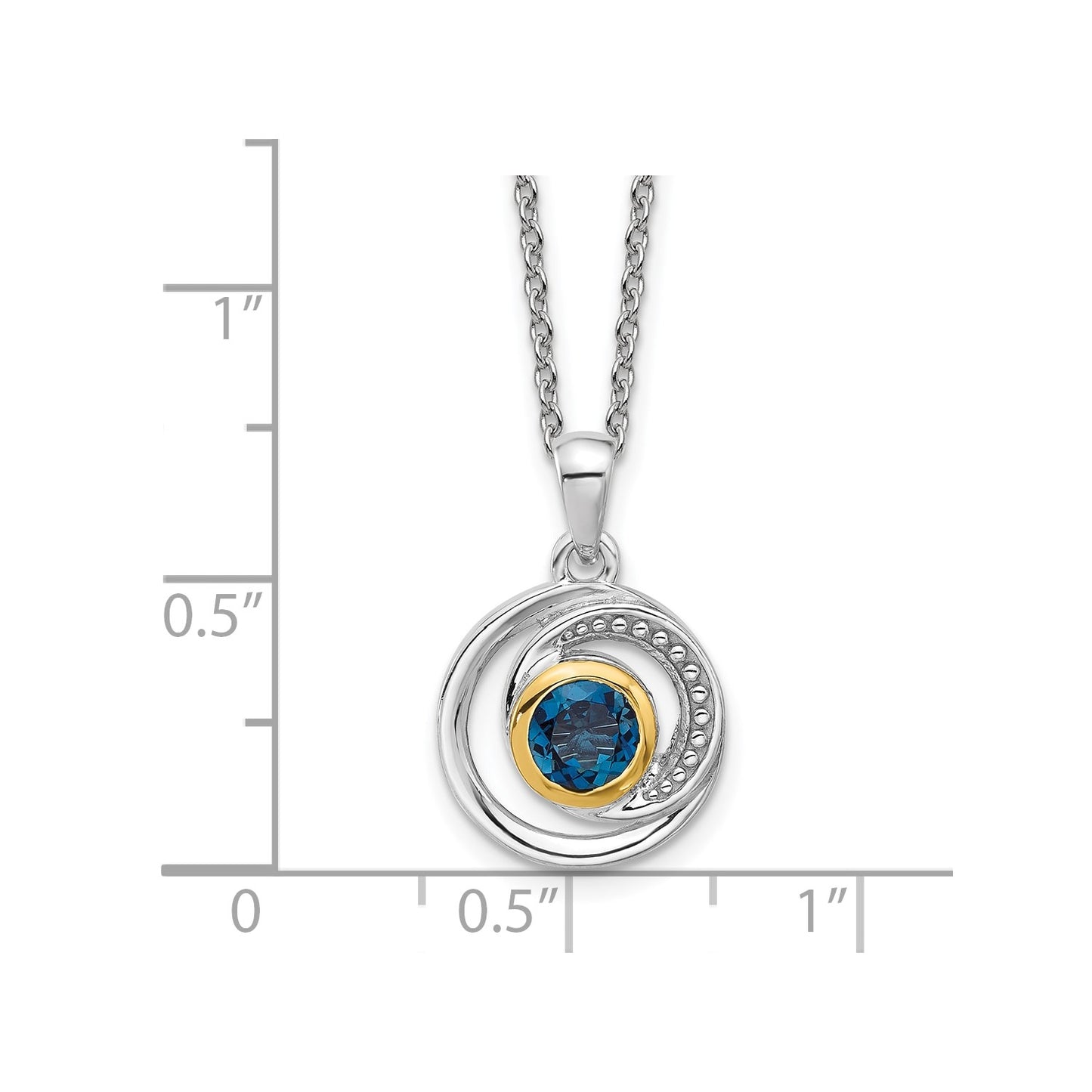 GSS Sterling Silver Rhodium-plated with 14k Accent London Blue Topaz 18 inch Necklace