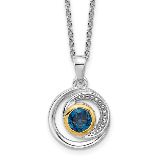 GSS Sterling Silver Rhodium-plated with 14k Accent London Blue Topaz 18 inch Necklace