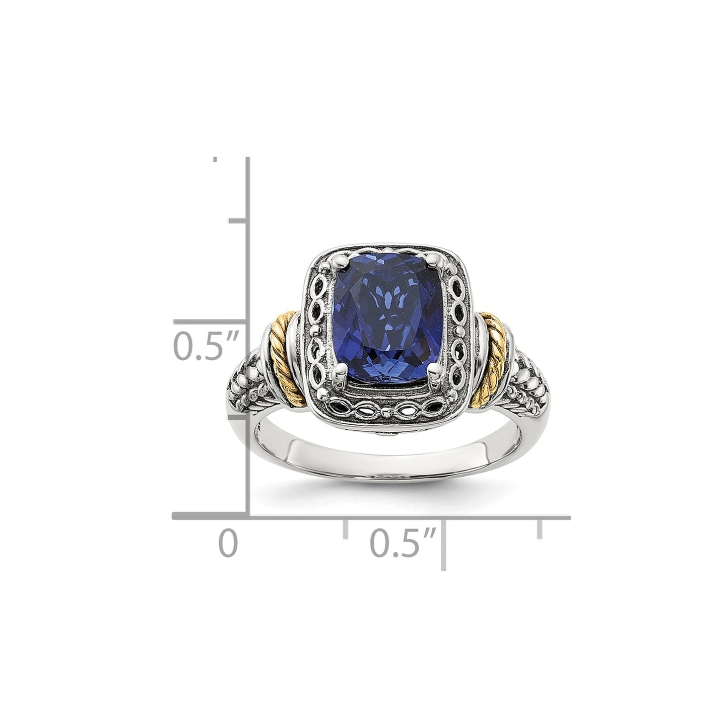 GSS Sterling Silver with 14k Antiqued Lab Created Sapphire Ring