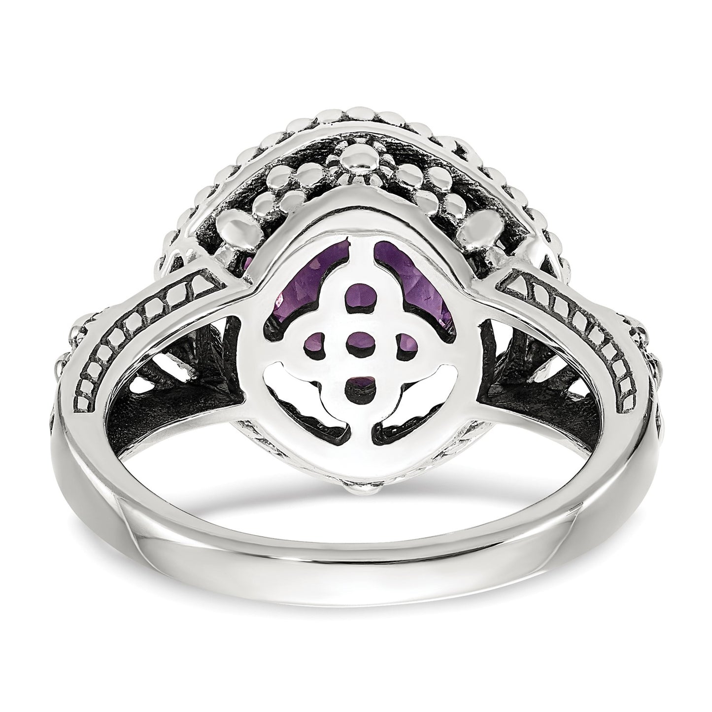 GSS Sterling Silver with 14K Accent Antiqued Checkerboard-cut Cushon Amethyst Ring