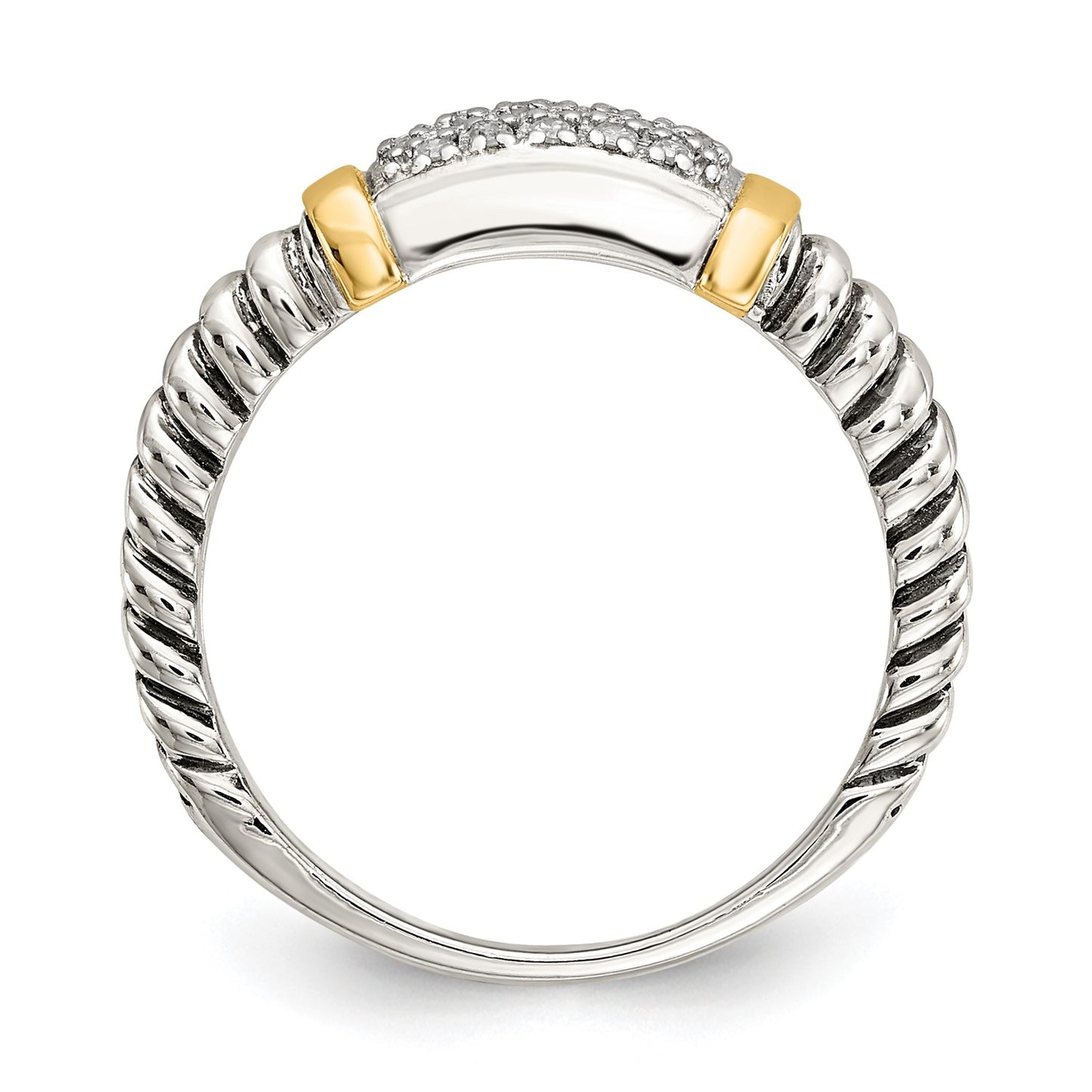 DSS Sterling Silver with 14K Accent Antiqued Diamond Ring
