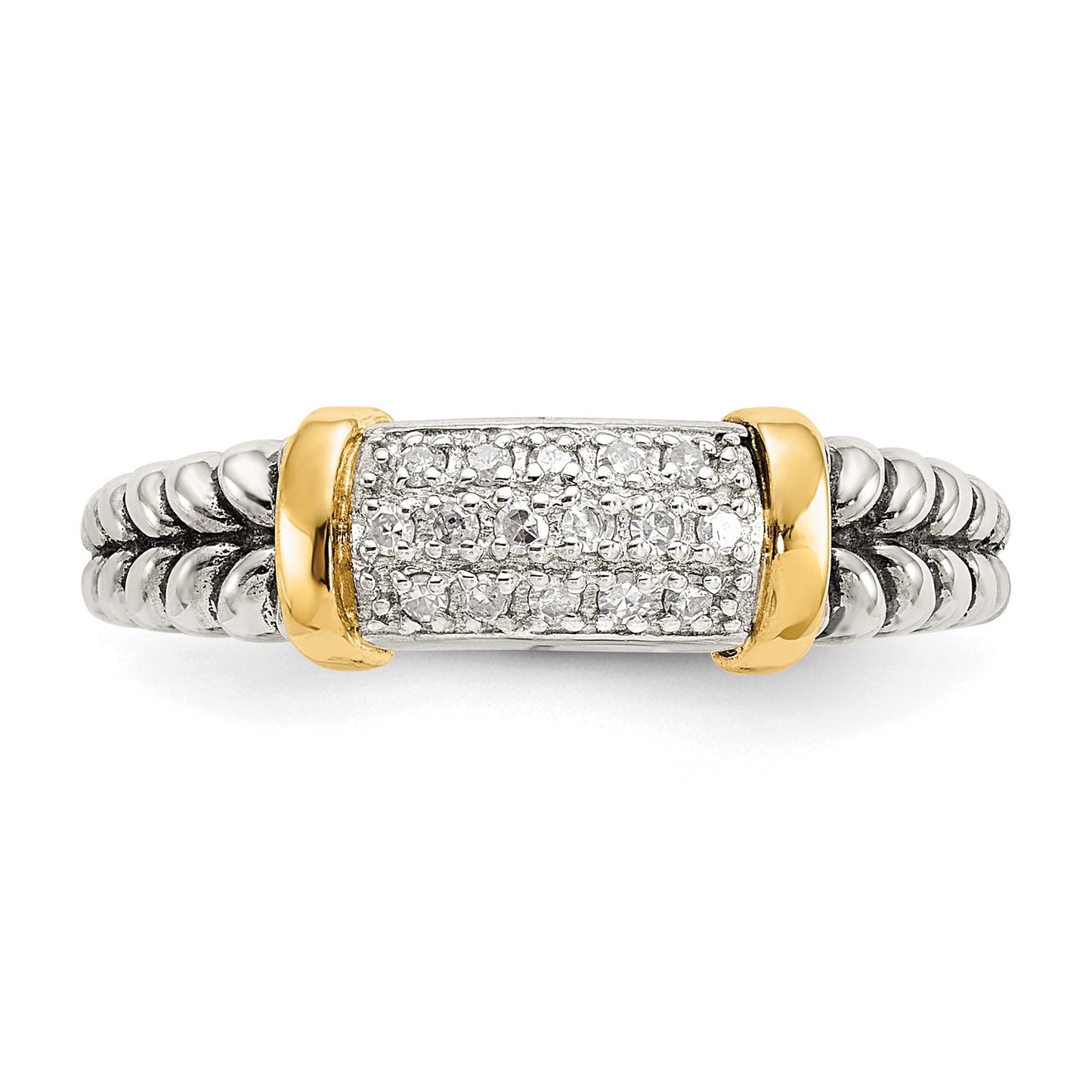 DSS Sterling Silver with 14K Accent Antiqued Diamond Ring